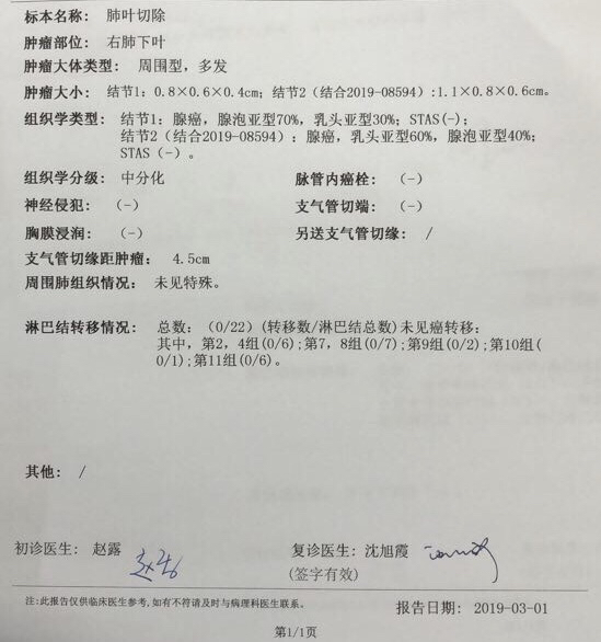 谁能帮我看看这个肺腺癌病例报告